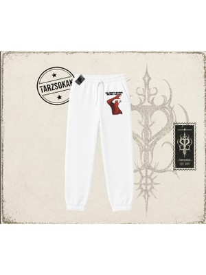 Tarzsokak Unisex Sleepy Eyes Unisex Jogger Eşofman Altı Beyaz