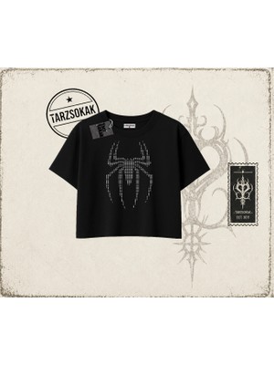 Tarzsokak Unisex Spiderman Kadın Crop Tişört Beyaz