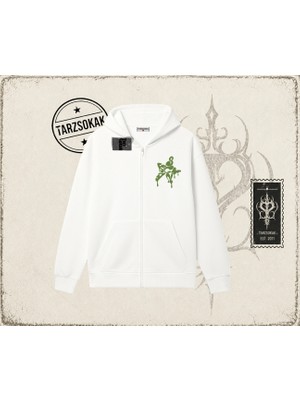 Tarzsokak Unisex Star Sicken Oversize Unisex Hırka & Çeket Fermuarlı Sweatshirt Beyaz