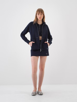 Xint Kadın Lacivert Pamuk Dokulu Oversize Sweat Mont