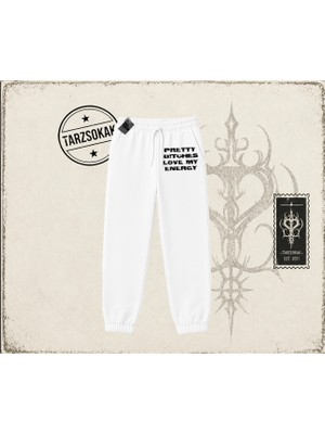 Tarzsokak Unisex Pretty Unisex Jogger Eşofman Altı Beyaz