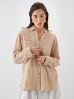 Xint Kadın Naturel Doğal Akışlı Oversize Gömlek