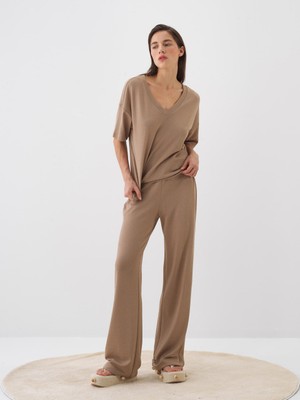 Xint Kadın Camel Pamuk Dokulu Oversize Bluz