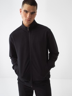 Xint Erkek Siyah Pamuk Dokulu Regular Fit Sweat Mont