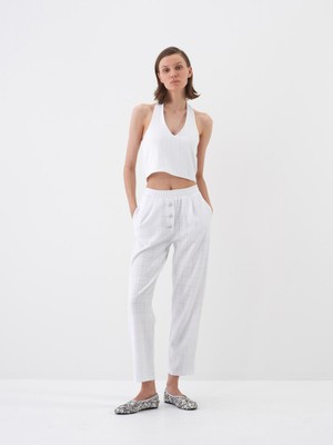 Xint Kadın Beyaz Pamuk Dokulu Regular Fit Bluz