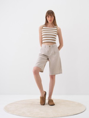 Xint Kadın Naturel %100 Keten Oversize Şort