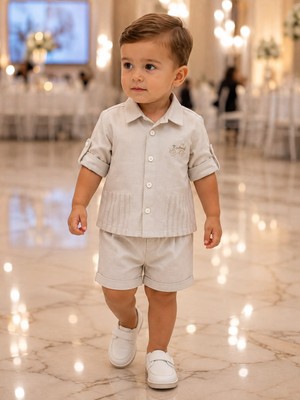 Mummys Love Erkek Çocuk Keten 3'lü Takım - %100 Doğal Pamuk - Gri