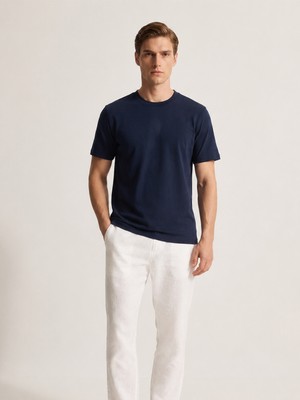Xint Erkek Lacivert Pamuk Dokulu Slim Fit Tişört