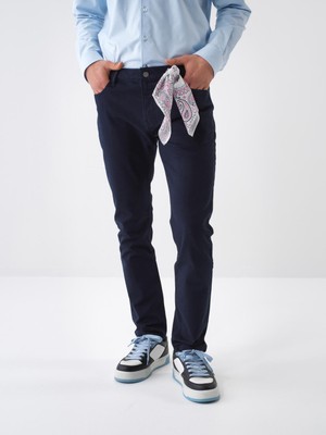 Xint Erkek Lacivert Pamuk Dokulu Slim Fit Pantolon