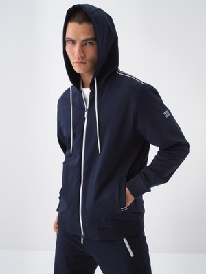 Xint Erkek Lacivert Pamuk Dokulu Slim Fit Sweat Mont