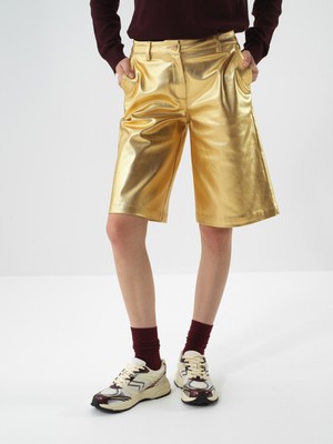 Xint Kadın Gold Pamuk Dokulu Oversize Şort