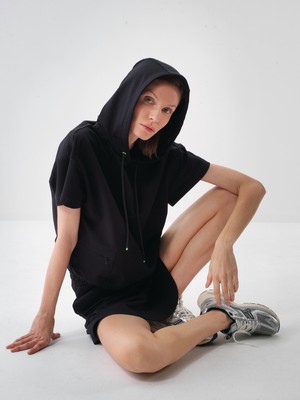 Xint Kadın Siyah Pamuk Dokulu Oversize Sweatshirt