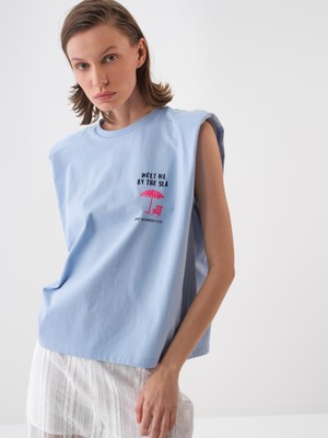 Xint Kadın Mavi Pamuk Dokulu Regular Fit Bluz