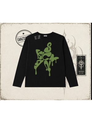 Tarzsokak Unisex Star Sicken Biskilet Yaka  Long Sleeve Beyaz