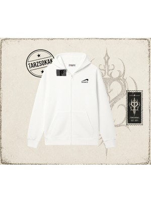 Tarzsokak Unisex Suicedeboys Oversize Unisex Hırka & Çeket Fermuarlı Sweatshirt Beyaz