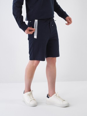 Xint Erkek Lacivert Pamuk Dokulu Slim Fit Şort