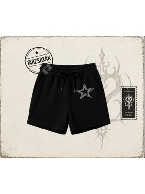 Tarzsokak Unisex Star Stroke Unisex Şort Beyaz