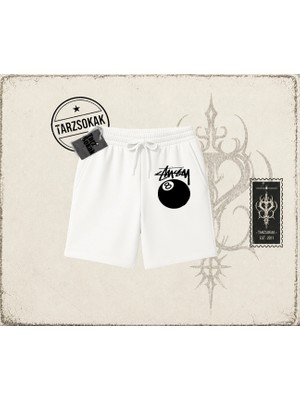 Tarzsokak Unisex Stüssy 8ball Unisex Şort Beyaz