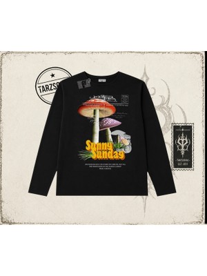 Tarzsokak Unisex Sunny Sunday Biskilet Yaka  Long Sleeve Beyaz