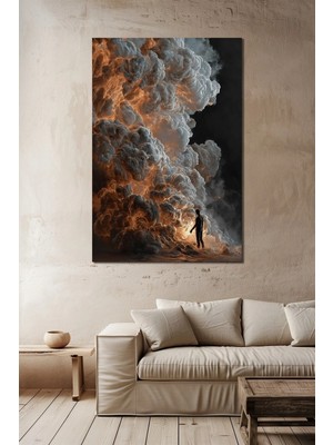 Bulut Fırtınası Insan Silüeti Baskılı Cam Tablo – Dramatic Modern Sanat Uv Baskı