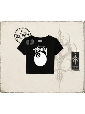 Tarzsokak Unisex Stüssy 8ball Kadın Baby Tee Beyaz