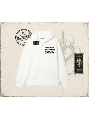Tarzsokak Unisex Pretty Oversize Unisex Hırka & Çeket Fermuarlı Sweatshirt Beyaz