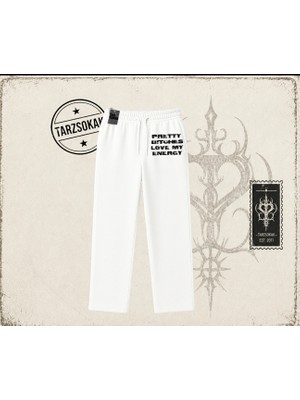 Tarzsokak Unisex Pretty Unisex Baggy Eşofman Altı Beyaz