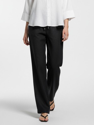 Xint Kadın Siyah %100 Keten Oversize Pantolon