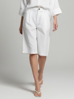Xint Kadın Beyaz %100 Keten Oversize Şort