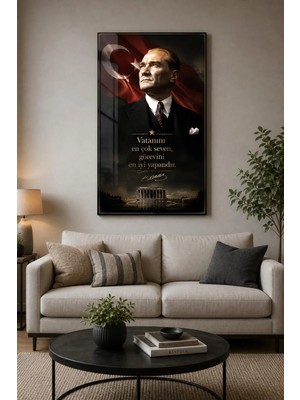 Atatürk ve Türk Bayrağı Baskılı Cam Tablo – Uv Baskı Dekoratif Duvar Tablosu