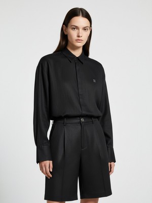 Xint Kadın Siyah %100 Keten Oversize Gömlek