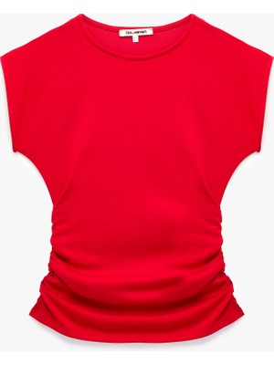 Koton Slim Fit Kısa Kollu Bisiklet Yaka Büzgülü Tişört