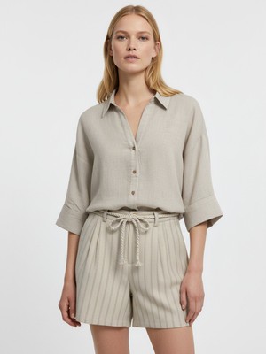 Xint Kadın Naturel %100 Keten Oversize Gömlek