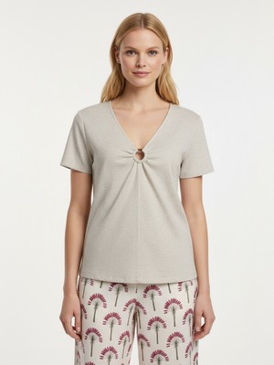 Xint Kadın Naturel Keten Karışımlı Oversize Bluz