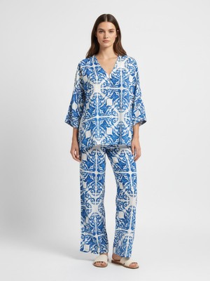 Xint Kadın Mavi Doğal Dökümlü Oversize Bluz