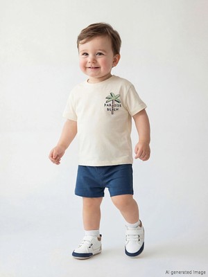 LC Waikiki Lcw Baby Ekru Erkek Bebek Baskılı Tişört ve Şort