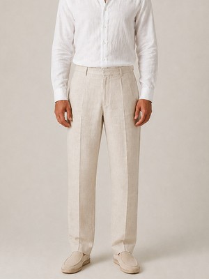 Xint Erkek Naturel %100 Keten Regular Fit Pantolon