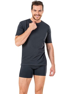 Obje Erkek Antrasit Sıfır Yaka Yarım Kol T-shirt