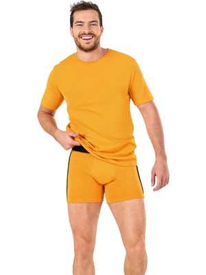 Obje Erkek Hardal Sıfır Yaka Yarım Kol T-Shirt