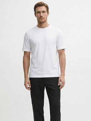 Xint Erkek Beyaz Pamuk Dokulu Slim Fit Tişört