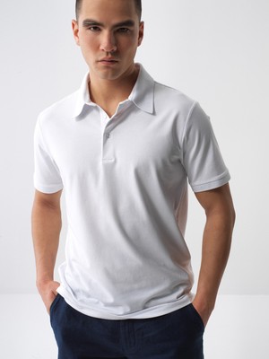 Xint Erkek Beyaz Pamuk Dokulu Slim Fit Tişört