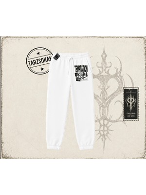 Tarzsokak Unisex Temptation Tshirt Unisex Jogger Eşofman Altı Beyaz