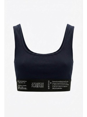 Quzu Lastik Detaylı Crop Top Lacivert Kadın Atlet 60064