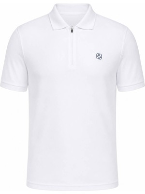 Trender Fermuar Yakalı Baskılı Beyaz Erkek T-Shirt 4069