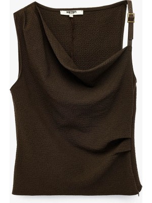 Koton Aksesuarlı Drape Detaylı Kahverengi Kadın Bluz 7WAK60034UW