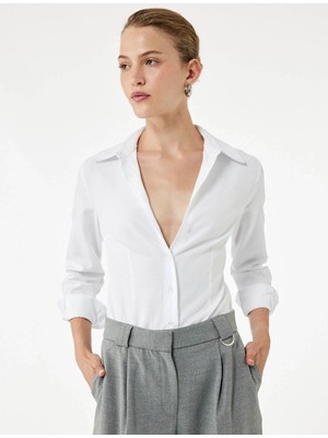 Koton Regular Fit Beyaz Kadın Gömlek 7WAK60019UW