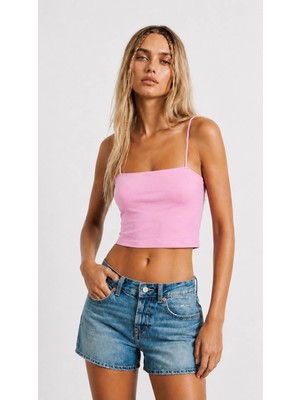 Quzu Ip Askılı Örme Pembe Kadın Atlet ATL00159