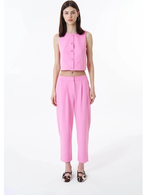 Quzu Beli Lastikli Pembe Kadın Pantolon 71154