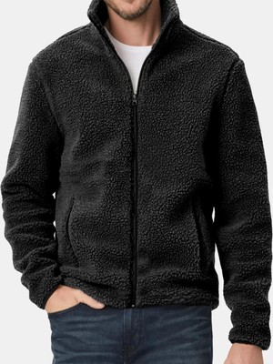 Vega Port Unisex Peluş Tam Fermuarlı 2 Cepli Içi Polarlı Sweatshirt Siyah
