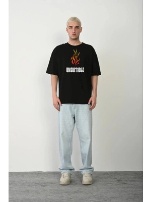İlk El Grup Erkek Baskılı T-Shirt Kısa Kol Bisiklet Yaka Regular Fit Rahat Kalıp Günlük Tişört - Siyah